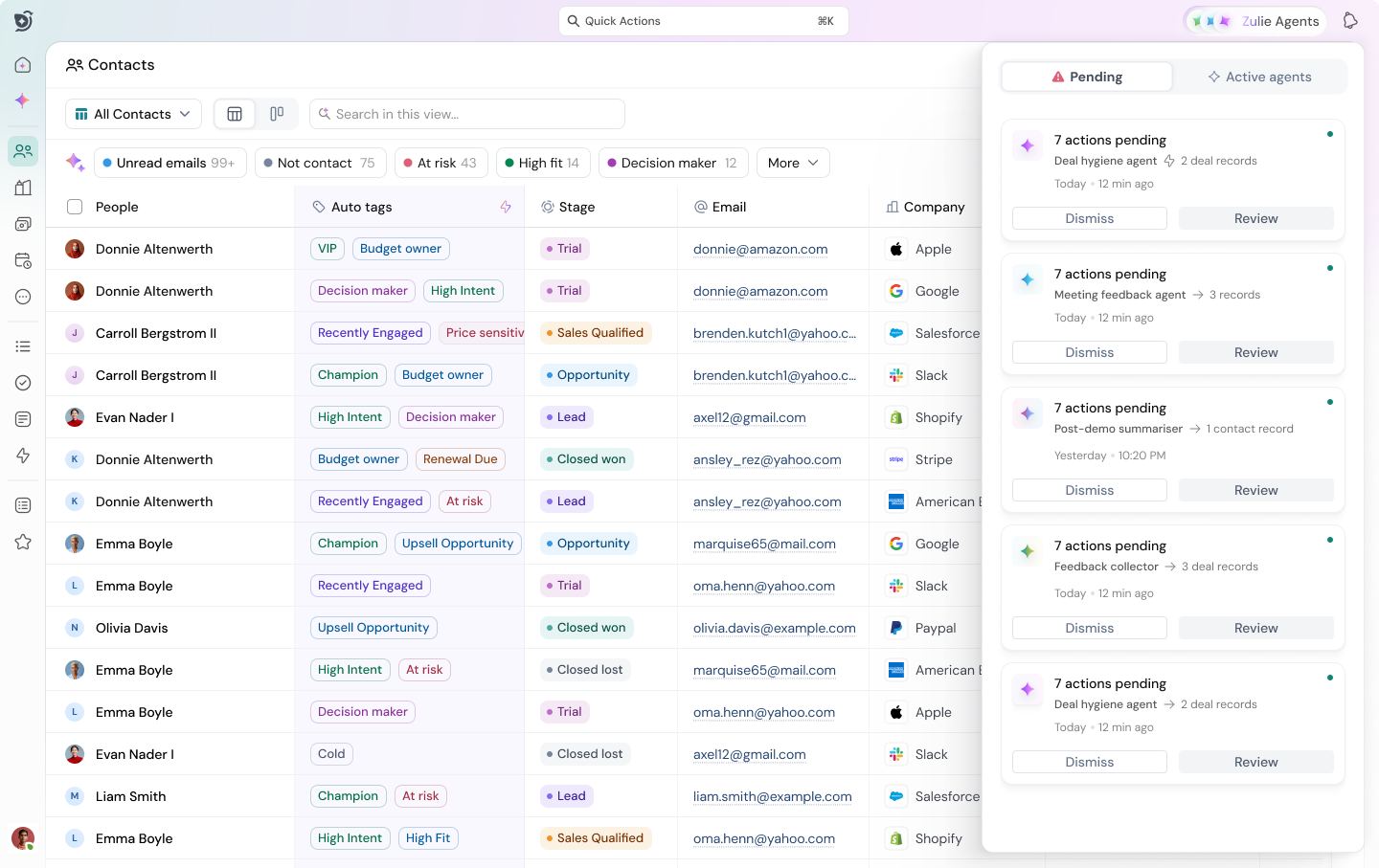 Sparrowcrm's agent notification which says about the data hygiene